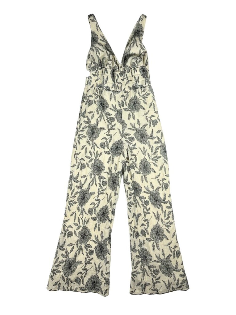Abercrombie & Fitch Floral Jumpsuit Romper XS Petite Cream/Black Open Back